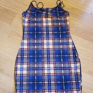 Blue Plaid Midi Dress